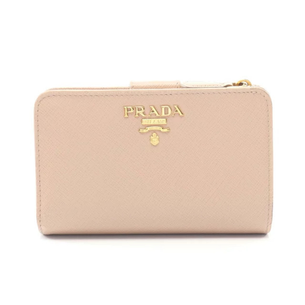 Prada SAFFIANO METAL Bi fold Wallet Leather Beige Cream